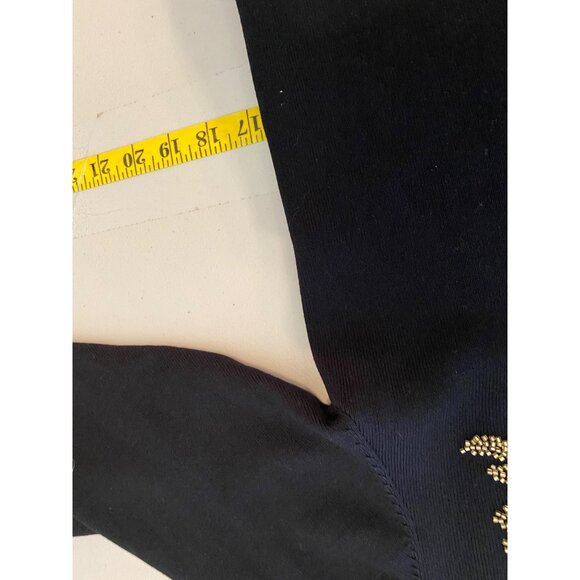 Worthington Womens Embroidered Black Sweater Bishop Sleeve Large - Picture 9 of 10